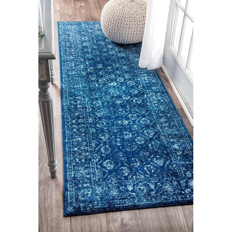 Bungalow Rose Moses Power Loom Performance Blue Rug Reviews Wayfair